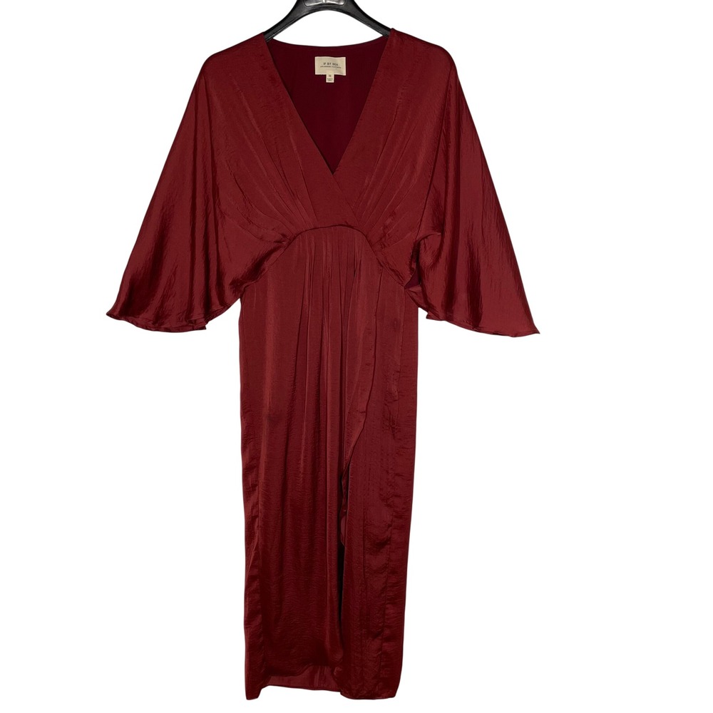 If by Sea Anthro Satin Midi Maxi Dress Sz MED Kimono Sleeve Draped Grecian